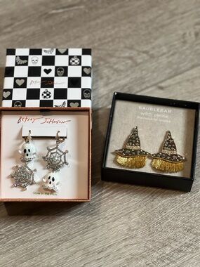 Betsey Johnson Ghost & Spiderweb Dangle Earrings -Baublebar witch hat earrings